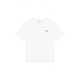 BOSS Kidswear, Tricou din bumbac cu imprimeu logo discret, Alb, 138 CM