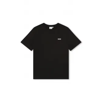 BOSS Kidswear, Tricou din bumbac cu imprimeu logo discret, Negru, 126 CM