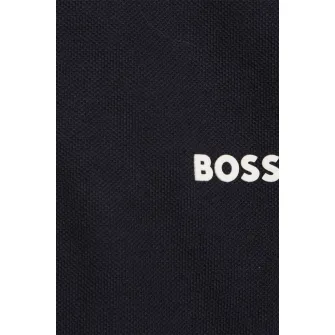 BOSS Kidswear, Tricou polo cu accente in dungi, Negru, Alb optic, 94 CM