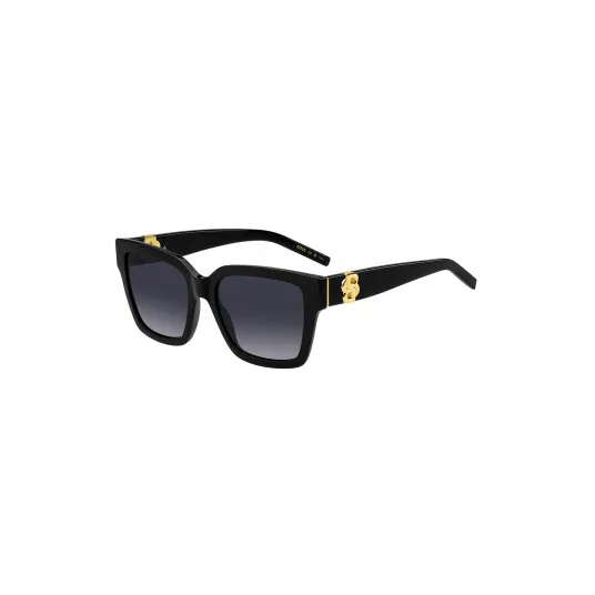 BOSS, Ochelari de soare cu lentile patrate si logo, Auriu, Negru, 54-18-145