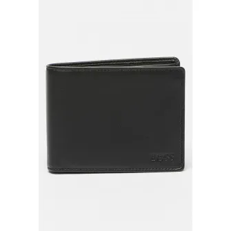 BOSS, Portofel pliabil de piele Arezzo, Negru