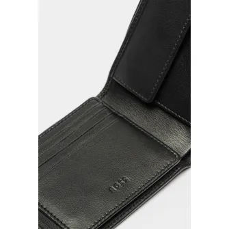 BOSS, Portofel pliabil de piele Arezzo, Negru
