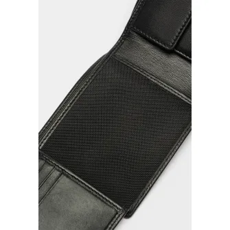 BOSS, Portofel pliabil de piele Arezzo, Negru