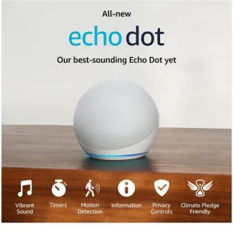 Boxa inteligenta Amazon Echo Dot 5, Control Voce Alexa, Wi-Fi, Bluetooth, Alb