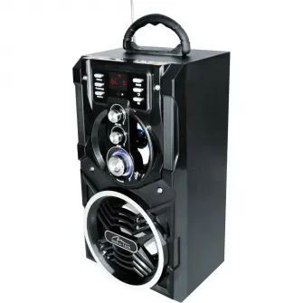 Boxa Karaoke Portabila Media-Tech Partybox BT, Radio FM, MP3 Player, 18W RMS, cu Subwoofer, Incinta Lemn, USB + SD, Telecomanda, Antena, Negru