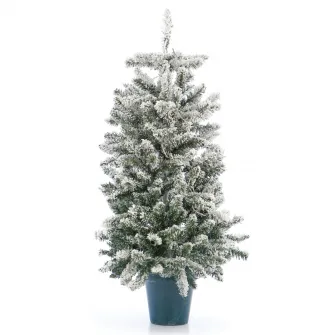 Brad artificial in ghiveci Kring Deluxe, 90 cm, cu aspect nins, ace 3D, Alb