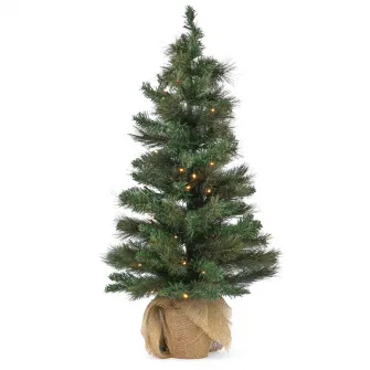 Brad artificial mini Kring Montana, 90 cm, 50 LED-uri, lumina calda, baterii, Verde