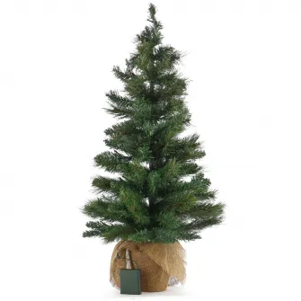 Brad artificial mini Kring Montana, 90 cm, 50 LED-uri, lumina calda, baterii, Verde