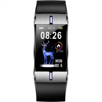 Bratara fitness Maxcom FW34 Silver, bratara silicon, IMC, Negru