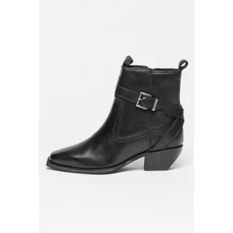 Bronx, Cizme de piele cu model cu catarama, Negru, 37