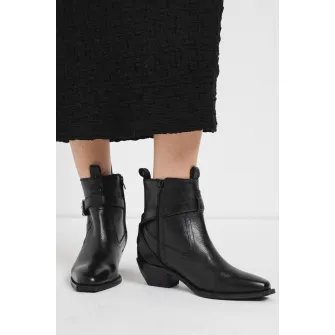 Bronx, Cizme de piele cu model cu catarama, Negru, 37
