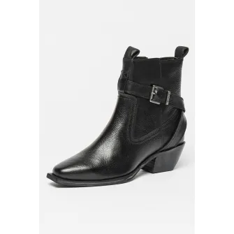Bronx, Cizme de piele cu model cu catarama, Negru, 37