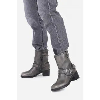 Bronx, Cizme de piele cu toc masiv si model cu catarama, Maro fango, 36