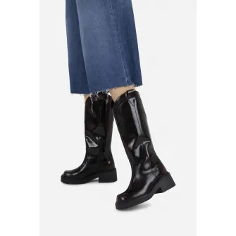 Bronx, Cizme lungi pana la genunchi, din piele, cu toc masiv Daff-Ey, Negru, 37