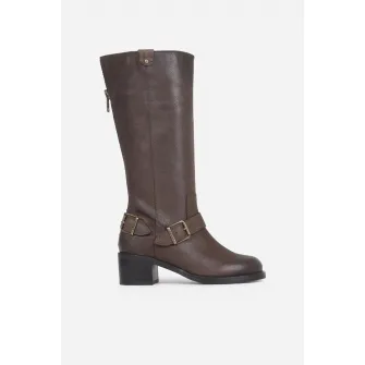 Bronx, Cizme mid-calf de piele, Maro inchis, 37