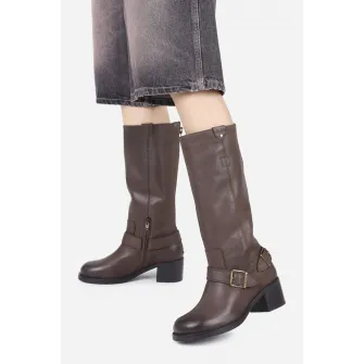 Bronx, Cizme mid-calf de piele, Maro inchis, 37