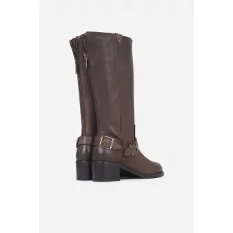 Bronx, Cizme mid-calf de piele, Maro inchis, 37