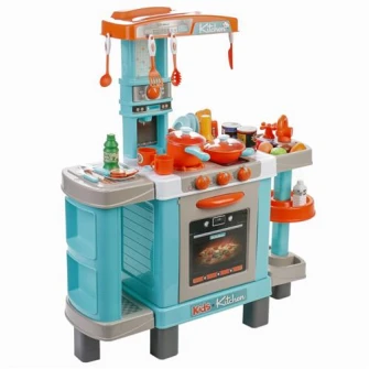 Bucatarie M-Toys cu 37 accesorii, lumini si sunet, Albastru /Portocaliu