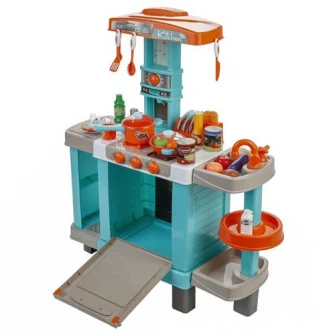 Bucatarie M-Toys cu 37 accesorii, lumini si sunet, Albastru /Portocaliu
