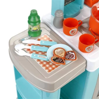 Bucatarie M-Toys cu 37 accesorii, lumini si sunet, Albastru /Portocaliu