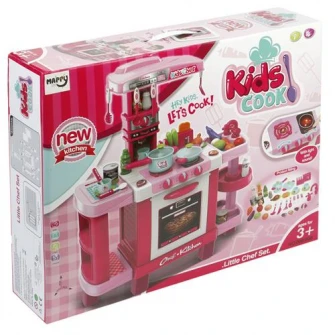 Bucatarie M-Toys cu 37 accesorii, lumini si sunet, Roz