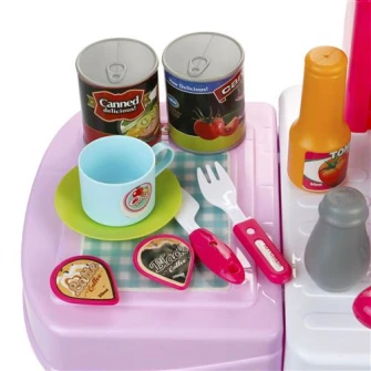 Bucatarie M-Toys cu 37 accesorii, lumini si sunet, Roz
