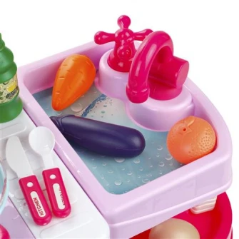 Bucatarie M-Toys cu 37 accesorii, lumini si sunet, Roz