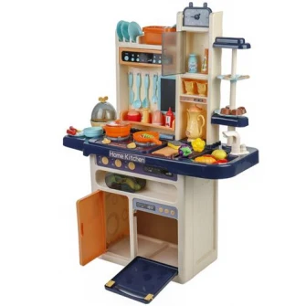 Bucatarie M-Toys cu 65 accesorii, lumini si sunet, Bleumarin