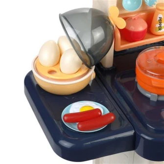 Bucatarie M-Toys cu 65 accesorii, lumini si sunet, Bleumarin