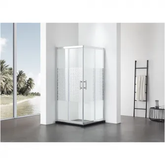 Cabina de dus patrata Belform Maze, 2 usi culisante, sticla securizata 6 mm, geam transparent, profil crom, 80x80x185 cm