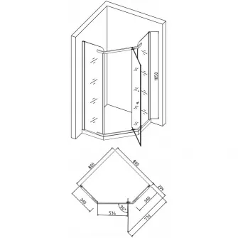 Cabina de dus pentagonala, Belform Maze, 80x80 cm, cu usa batanta, deschidere dreapta