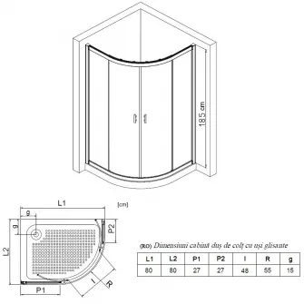 Cabina de dus semirotunda Belform Maze, 80x80 cm, usi glisante