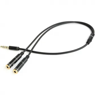 Cablu audio Gembird splitter stereo 1 x 3.5 mm jack T la 2 x 3.5 mm jack M, 20cm, Negru CCA-417M