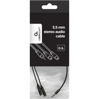 Cablu audio Gembird splitter stereo 1 x 3.5 mm jack T la 2 x 3.5 mm jack M, 20cm, Negru CCA-417M