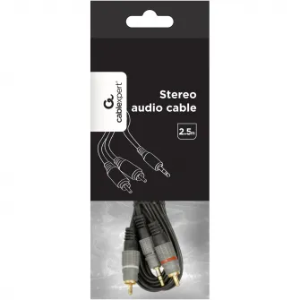Cablu audio Gembird stereo 3.5 mm jack la 2 x RCA, 2.5m, conectori auriti, CCA-352-2.5M