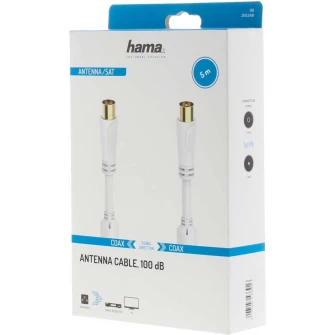 Cablu coaxial Hama 205248, tata-mama, 5 metri, alb, 100dB