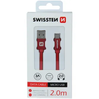 Cablu de date Swissten textile usb/micro usb 2.0m, Red