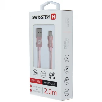 Cablu de date Swissten textile usb/micro usb 2.0m, Rose/Gold