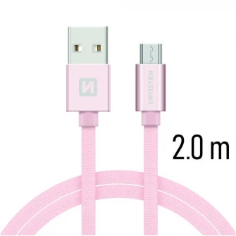 Cablu de date Swissten textile usb/micro usb 2.0m, Rose/Gold