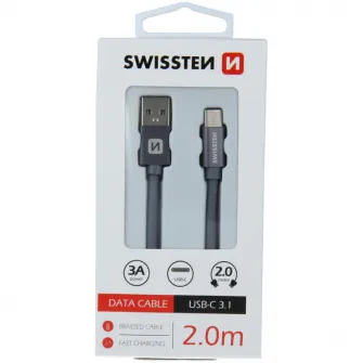 Cablu de date Swissten textile usb/usb-c 2.0m, Grey