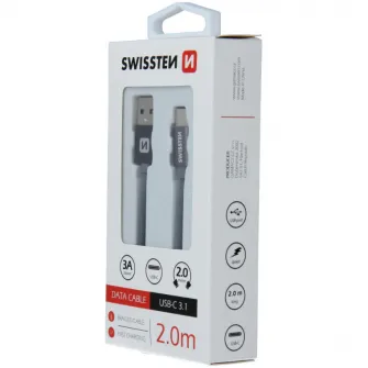 Cablu de date Swissten textile usb/usb-c 2.0m, Grey