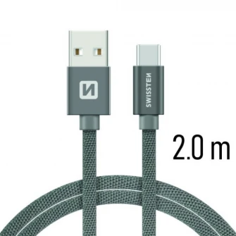 Cablu de date Swissten textile usb/usb-c 2.0m, Grey