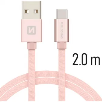 Cablu de date Swissten textile usb/usb-c 2.0m, Rose/Gold