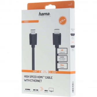 Cablu HDMI Hama 205004, 4k, Ethernet, 0.75 metri, negru