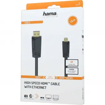 Cablu HDMI Hama 205016, 4k, Ethernet, 1.5 metri, negru