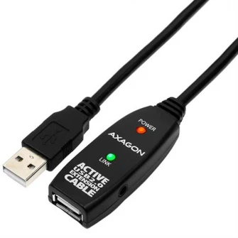 Cablu prelungitor USB 2.0 Axagon ADR-210, 10 metri, 3.5 mm jack pentru alimentare, Negru