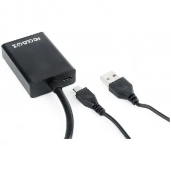 Cablu video Gembird adaptor VGA (T) + jack 3.5mm (T) la HDMI (M), 15cm, rezolutie maxima Full HD la 60Hz, Negru, A-VGA-HDMI-01