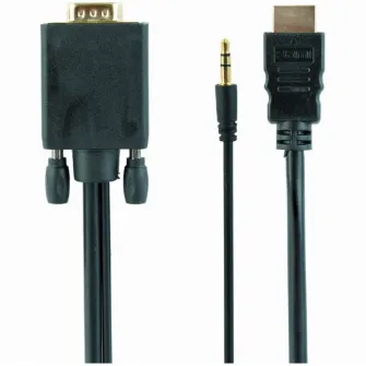 Cablu video Gembird HDMI (T) la VGA (T) + jack 3.5mm (T), 1.8m, rezoluție maximă Full HD la 60Hz, negru, A-HDMI-VGA-03-6