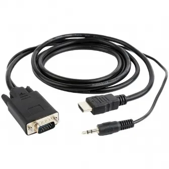 Cablu video Gembird HDMI (T) la VGA (T) + jack 3.5mm (T), 1.8m, rezoluție maximă Full HD la 60Hz, negru, A-HDMI-VGA-03-6