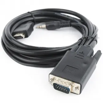 Cablu video Gembird HDMI (T) la VGA (T) + jack 3.5mm (T), 1.8m, rezoluție maximă Full HD la 60Hz, negru, A-HDMI-VGA-03-6